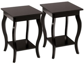 Conjunto de 2 mesas de cabeceira de 2 camadas com pernas curvas para quarto, sala de estar e sala de estar 40 x 40 x 60 cm castanho