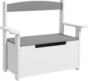 Baú de Brinquedos Infantil Banco de Armazenamento para Crianças com Encosto e Tampa Amortecida 68,5x34x58 cm Cinza e Branco