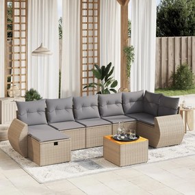 8 pcs conj. sofás jardim c/ almofadões vime PE bege misturado