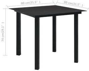 3 pcs conjunto de jantar para jardim vime de PVC preto