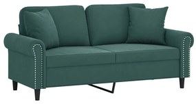 Sofá 2 lug. c/ almofadas decorativas 140cm veludo verde-escuro