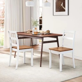 Conjunto de 2 cadeiras de jantar (MESA NÃO INCLUIDA) com pernas em madeira de borracha, encosto alto curvo, branco e castanha