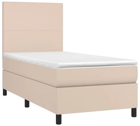 Cama box spring c/ colchão/LED 90x190cm couro artif. cappuccino