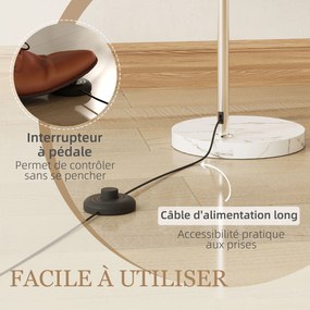 Candeeiro de chão em forma de arco com interruptor de pé, em mármore, metal e plástico, 26x90x180 cm, branco e laranja