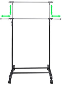 Cabide para roupas ajustável 4 rodas 1 varão