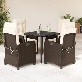 vidaXL 5 pcs conjunto jantar p/ jardim c/ almofadões vime PE castanho