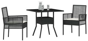 Conjunto de Jantar para Jardim 3 Peças Rattan Preto