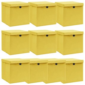 vidaXL Caixas de arrumação com tampas 10pcs 32x32x32 cm tecido amarelo