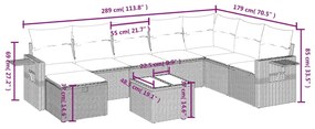 9 pcs conjunto de sofás p/ jardim com almofadões vime PE bege