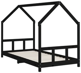Estrutura de cama infantil 90x200 cm pinho maciço preto