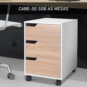 Bloco de Gavetas para Escritório Móvel de Escritório Bloco de Gavetas com 3 Gavetas e 4 Rodas 40x50x57,5 cm Madeira e Branco