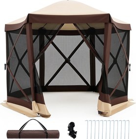 Tenda de Jardim Hexagonal Dobrável, 300 x 258 x 230 cm, Montagem Rápida, Castanho