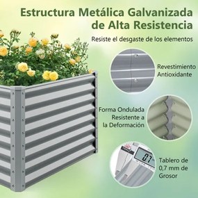 Floreira elevada de metal para jardim 180 x 95 x 60 cm, cama de cultivo retangular com barras reforçadas e fundo aberto, cinzenta