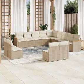 vidaXL 13 pcs conjunto de sofás p/ jardim com almofadões vime PE bege