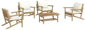 5 pcs conjunto lounge de jardim bambu c/ almofadões branco nata