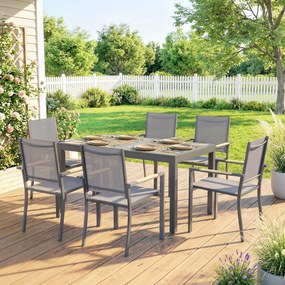 Conjunto de Mesa e Cadeiras de Jardim de 7 Peças Móveis de Jardim para Exterior com Mesa de Plástico PSPC 6 Cadeiras Empilháveis Cinza Escuro