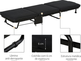 Cama Dobrável "Host" com Apoio de Cabeça Ajustável - Preto - 184x65x26