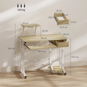Secretária para Computador com Bandeja para Teclado e Gaveta Mesa de Estudo para Escritório 90x50x100 cm cor Carvalho