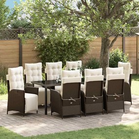 vidaXL Conjunto de Jantar de Jardim 9 Peças Vime Sintético Marrom