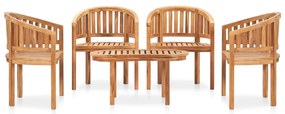 5 pcs conj. lounge de jardim formato banana teca maciça