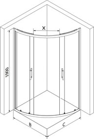 Mexen Rio cabine de duche semicircular 70 x 70 cm, faixas brancas, cromado + base de duche, branco - 863-070-070-01-20-4710