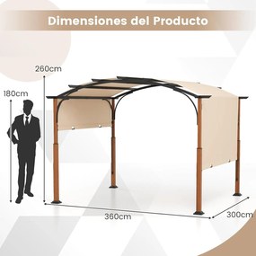 Pérgola de metal em arco retrátil com Toldo retrátil  360 x 300 cm Bege