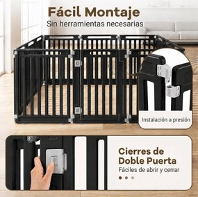 Recinto para Cães com 11 Painéis Modulares, 53 x 81 cm, Porta com Duplo Fecho, Preto