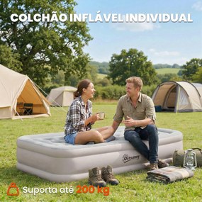 Colchão Insuflável Individual Dobrável com Bomba, Enchimento em 3 Min e Esvaziamento em 2 Min, Bolsa, Suporta 200 kg, 190x97x39 cm, Caqui