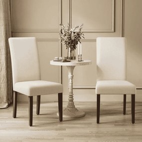 Conjunto de 2 cadeiras de sala de jantar com encosto alto e almofada confortável branco creme