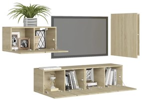 4 pcs conjunto de móveis TV derivados madeira carvalho sonoma