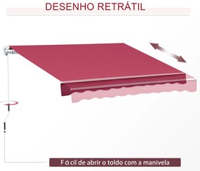 Toldo Manual 395x245 cm Toldo de Varanda Pátio com Manivela de Alumíni
