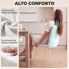 Conjunto de 2 Cadeiras de Jantar em Veludo (MESA NÃO INCLUIDA) com Assento e Encosto Acolchoados e Pés Metálicos Branco