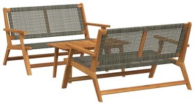 Conjunto de Cadeiras e Mesa - 3 Peças em Madeira de Acácia Maciça Cinz