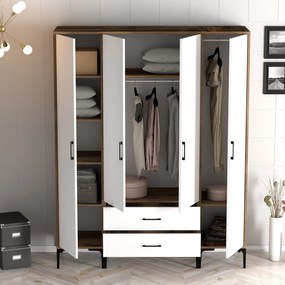Guarda-Roupa Kumsal STS – Nogueira e Branco – 160 cm x 47,5 cm x 201,4