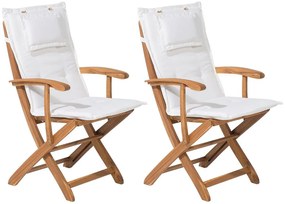 Conjunto de 2 cadeiras de madeira com almofadas em creme MAUI Beliani