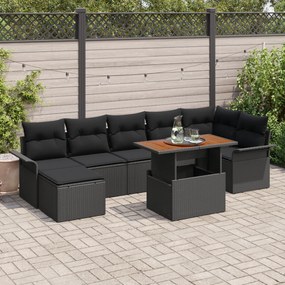 Conjunto de Sofá de Jardim de 8 Peças com Almofadas Preto de Rattan Po