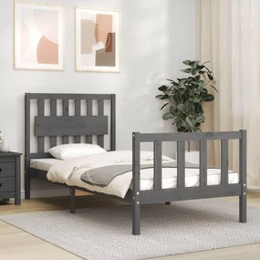 vidaXL Estrutura de cama com cabeceira 90x200 cm madeira maciça cinza