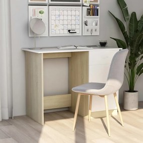 vidaXL Secretária 100x50x76 cm contraplacado branco/carvalho sonoma