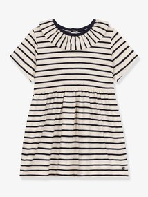 Vestido às riscas, para bebé, da PETIT BATEAU bege mesclado