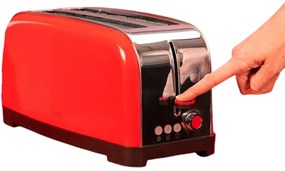 Torradeira vertical Toastin' time 1500 Red Lite Steel com ranhura dupla longa e 1500 W de potência