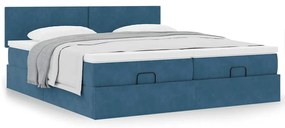 Estrutura cama otomana colchões 180x200 cm veludo azul escuro