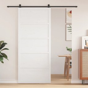 Porta de Celeiro Branca 80x208 cm Madeira Sólida de Pinho