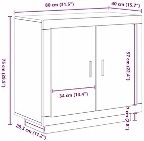 Buffet vidaXL Carvalho Preto 80x40x75 cm Madeira de Engenharia