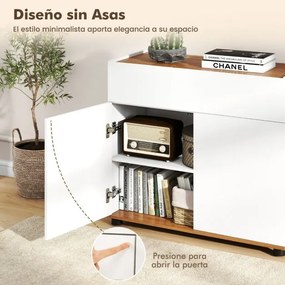 Aparador, armário de Cozinha 80 × 35 × 70 cm com arrumação em madeira com 1 gaveta e 2 portas Credenza estilo moderno rústico Branco
