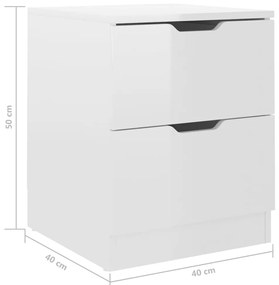 Mesas cabeceira 2 pcs 40x40x50 cm contraplacado branco brilhante
