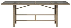 Mesa de jardim com tampo de vidro 190x80x74 cm vime PE bege