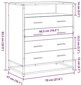 Cómoda com 1 Prateleira Aberta e 4 Gavetas - 70x41x83,5 cm - Madeira C
