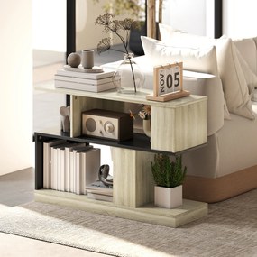 Mesa auxiliar em forma de S, com 3 prateleiras de arrumação, 90 x 30 x 61 cm, efeito de madeira natural preta