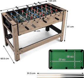 Mesa de Jogos matraquilhos e  Mesa de bilhar 124 x 60,5 x 81 cm rotativa 2 em 1 Preto e castanho