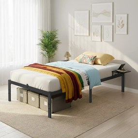 Estrutura de cama de casal em metal 200 x 90 x 40,6 cm (COLCHÃO NÃO INCLUIDO) com prateleiras de arrumação em preto